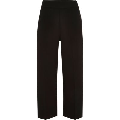 Black cropped wide leg trousers